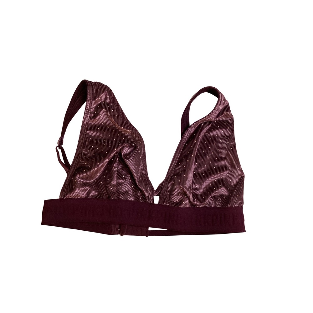 Victoria's‎ Secret PINK Plum Shimmer Ribbed Metallic Triangle Bralette Large